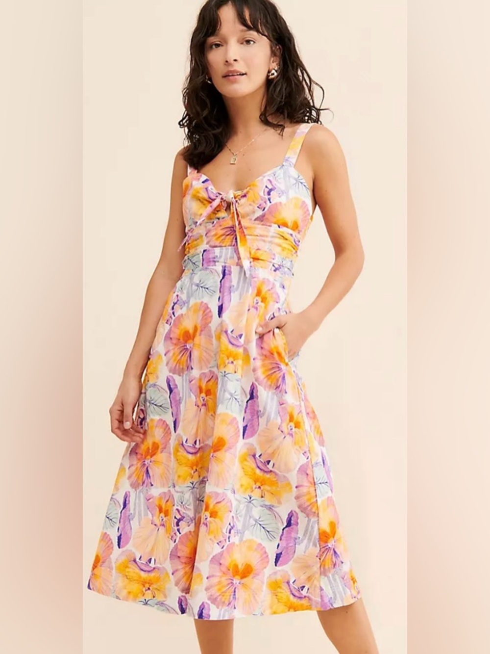 Anthropologie Cecelia Pettersson Floral Midi Tie Front Dress